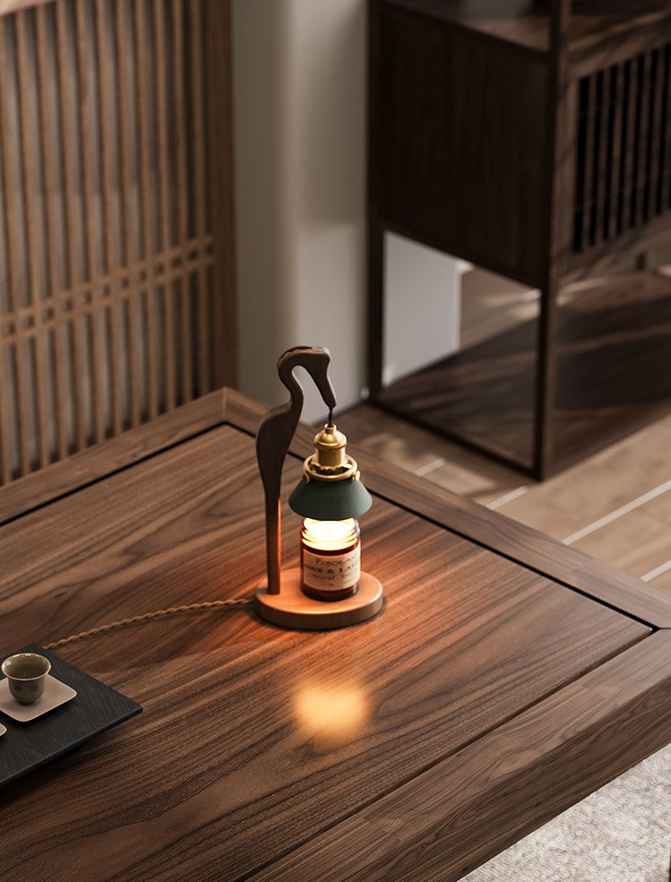 Crane-Shaped Black Walnut Scented Candle Warmer Lamp