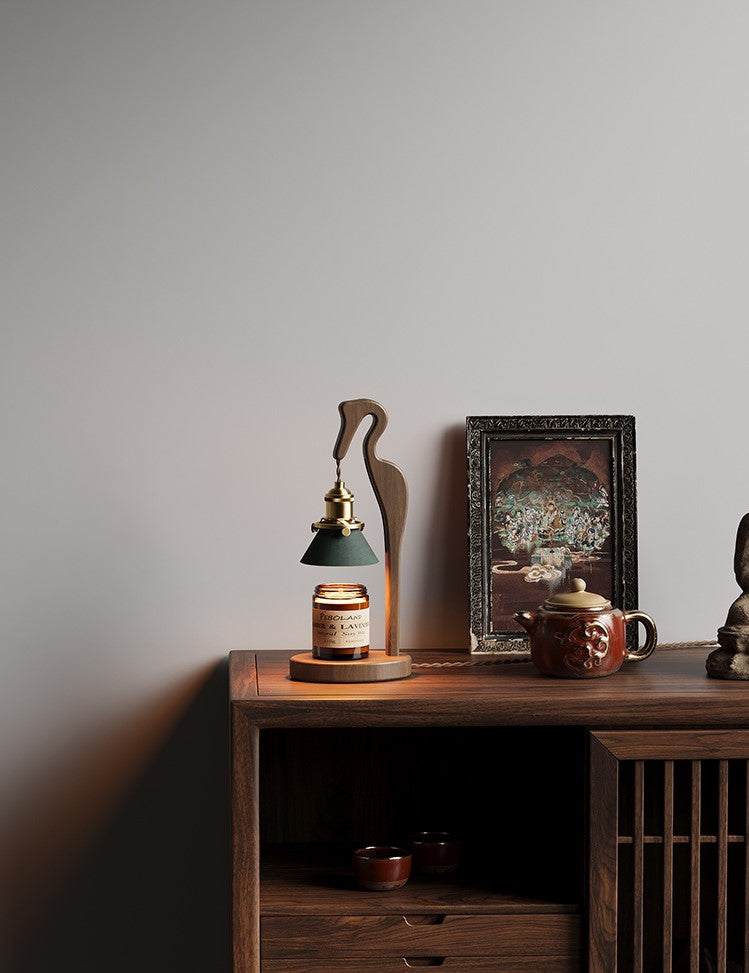 Crane-Shaped Black Walnut Scented Candle Warmer Lamp