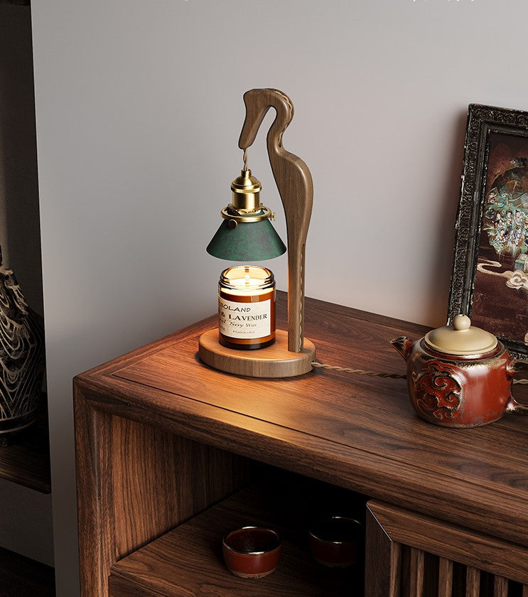 Crane-Shaped Black Walnut Scented Candle Warmer Lamp