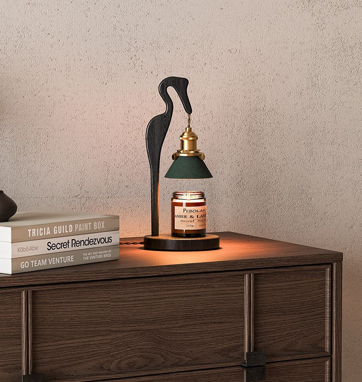 Crane-Shaped Black Walnut Scented Candle Warmer Lamp