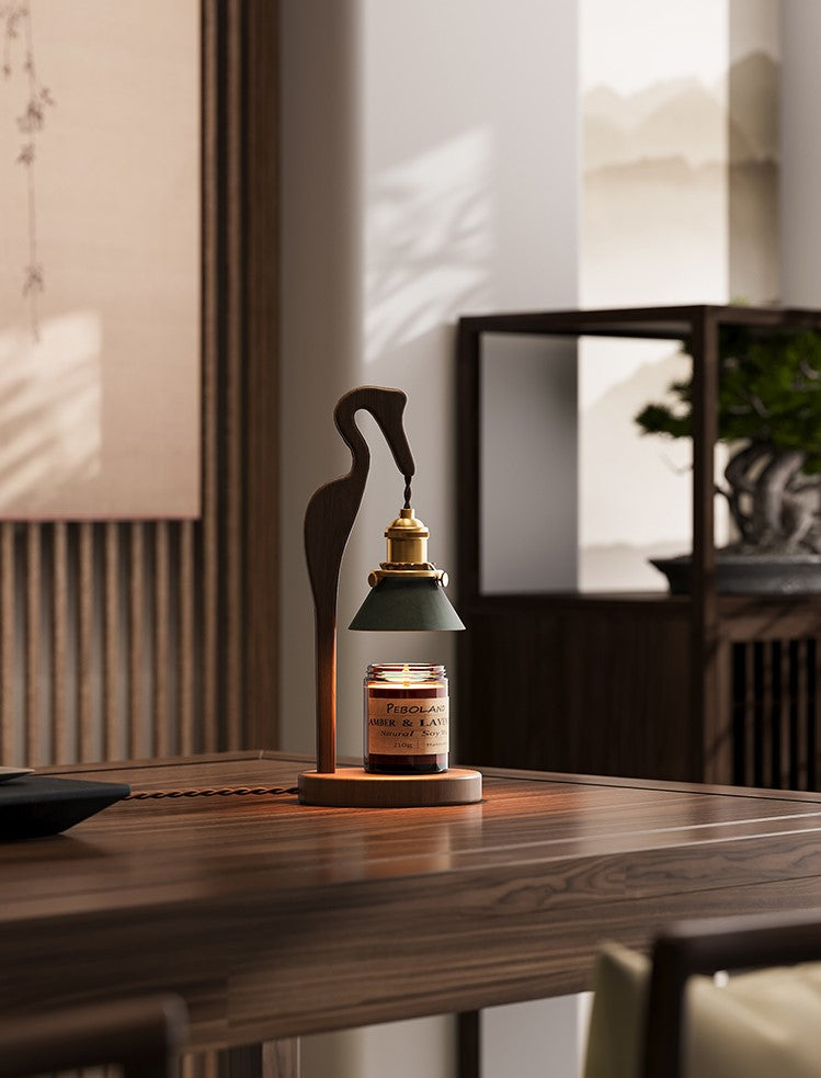 Crane-Shaped Black Walnut Scented Candle Warmer Lamp