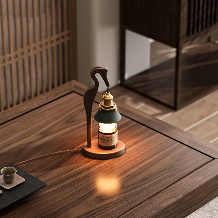 Crane-Shaped Black Walnut Scented Candle Warmer Lamp
