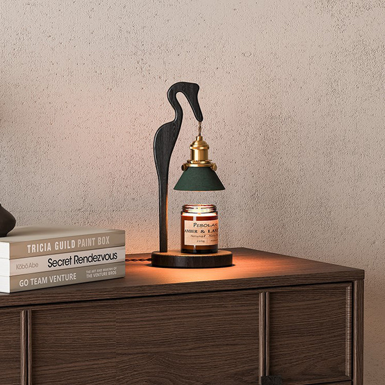 Crane-Shaped Black Walnut Scented Candle Warmer Lamp