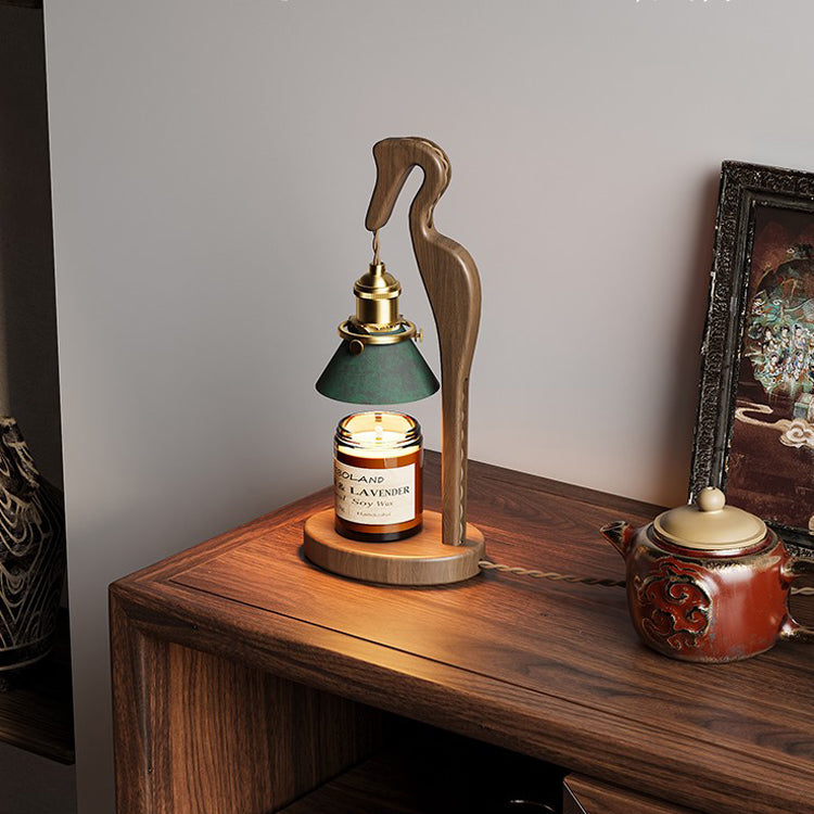 Crane-Shaped Black Walnut Scented Candle Warmer Lamp