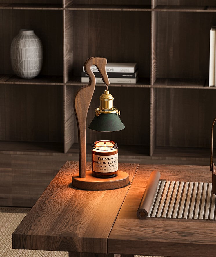 Crane-Shaped Black Walnut Scented Candle Warmer Lamp